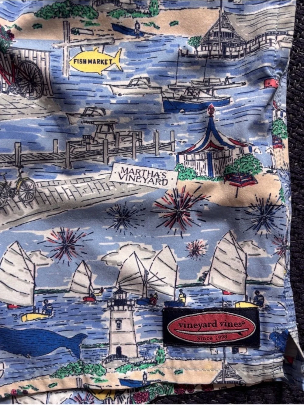 Vineyard Vines Light Blue Nautical Print Boys Swim Trunks 8/10